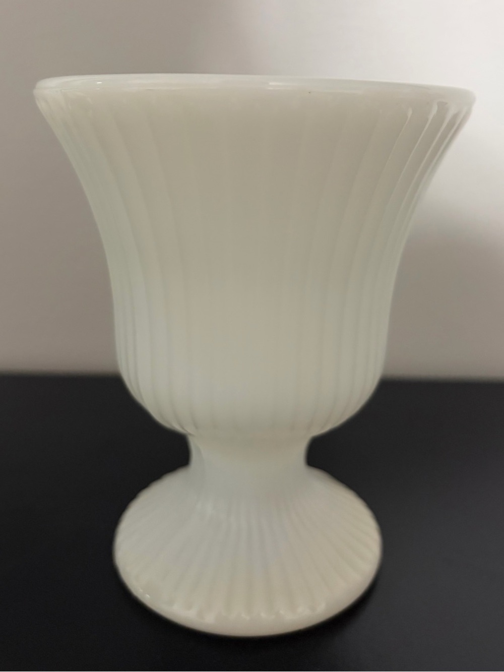 Milk Glass Ribbed Pedestal Vase